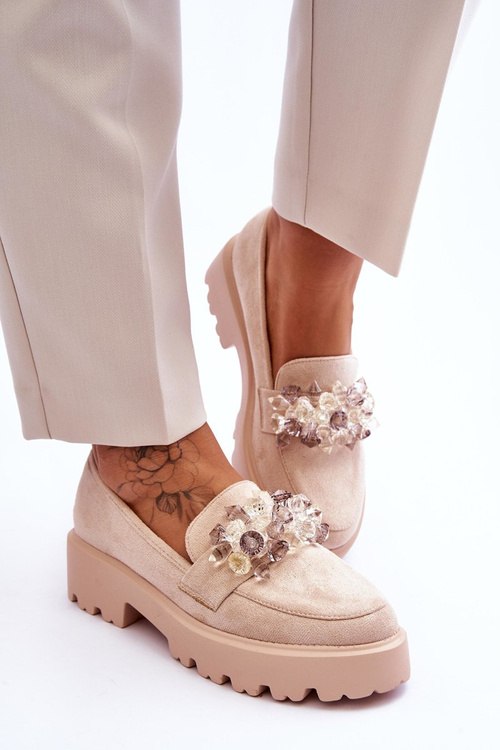 Damskie Mokasyny Na Platformie Z Ozdobami Beżowe Brenda