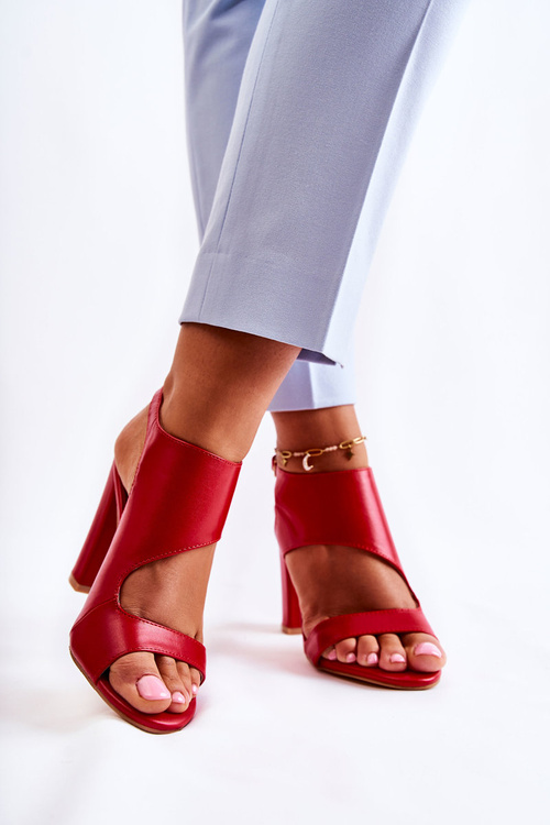 Skórzane Sandały Z Wycięciem Czerwone Maronni