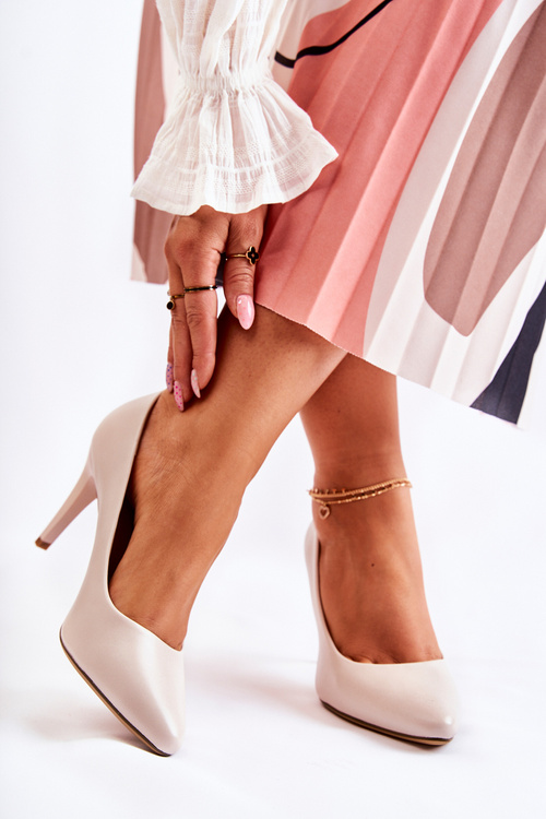 Klasyczne Skórzane Szpilki Jasnoszare Magically