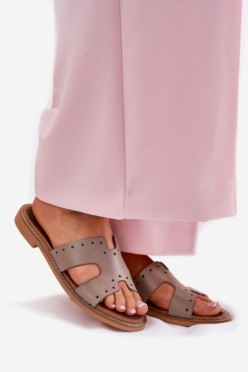 Zazoo 40326 Damskie Klapki Z Ozdobnymi Wycięciami Ciemnobeżowe