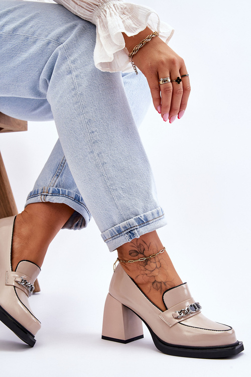 Wygodne Czółenka Na Masywnym Obcasie Beżowe Julien