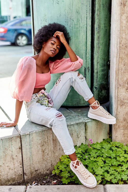 Damskie Tenisówki Na Platformie Beżowe Big City Life