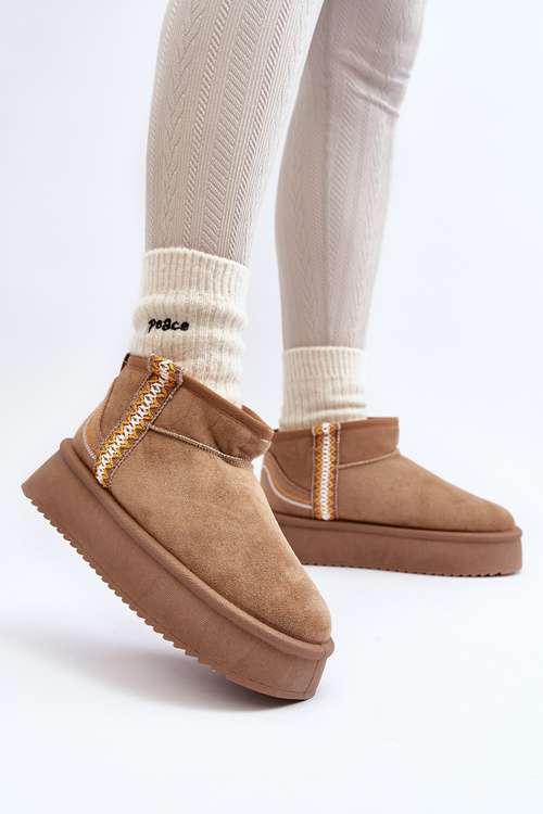 Śniegowce Na Platformie Ze Wzorem Jasnobrązowe Udra