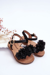 Modne Dziecięce Sandały Z Kwiatami Czarne Poly