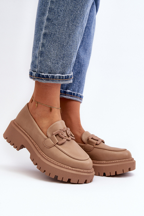 Masywne Mokasyny Damskie Z Łańcuchem Beżowe Dataia