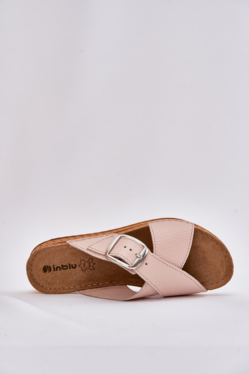 Skórzane Klapki Damskie Z Klamrą Inblu VO0004GU Różowe