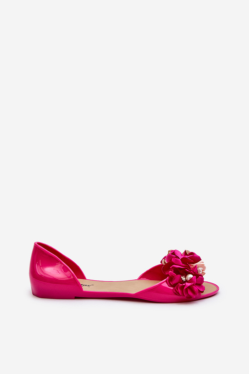 Baleriny Damskie Gumowe Z Kwiatami Fuksja Junikla