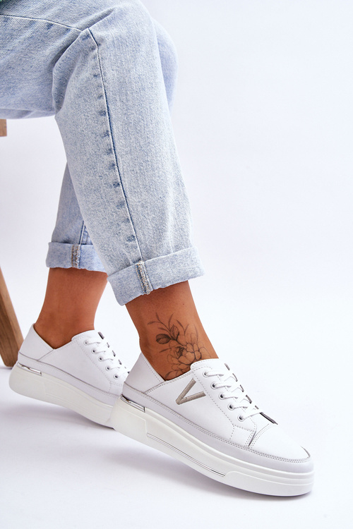 Damskie Skórzane Sportowe Buty Na Platformie Białe Saul