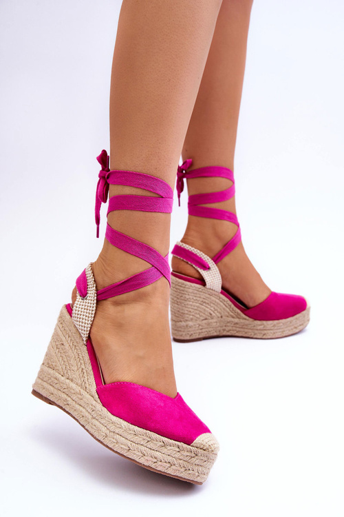 Wiązane Sandały Na Wysokim Koturnie Fuksja Lendy