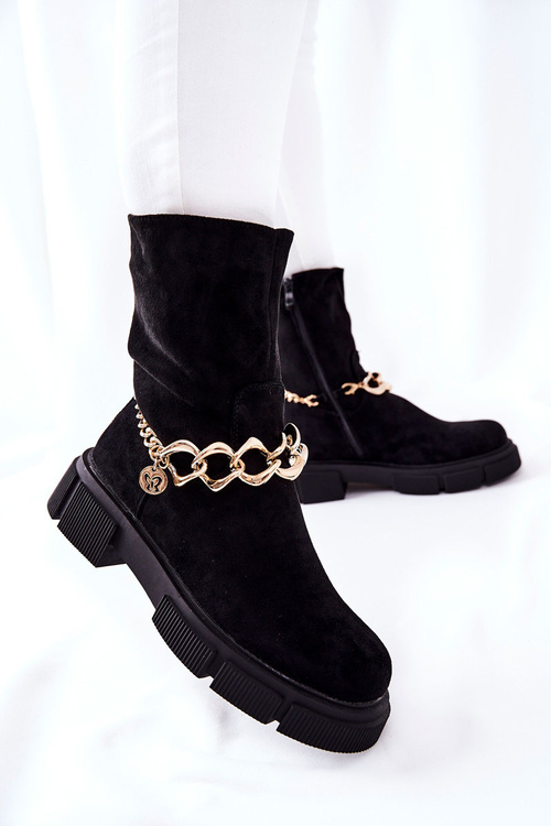 Zamszowe Botki Workery Czarne Hellio