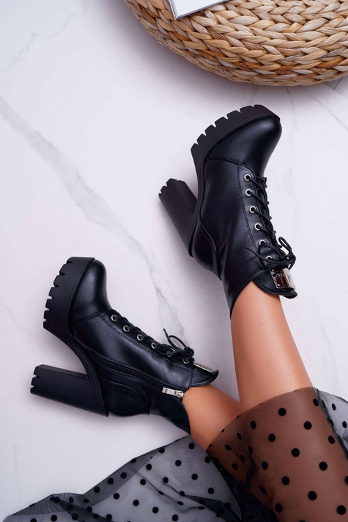 Damskie Wysokie Botki Czarne Grunge Midow