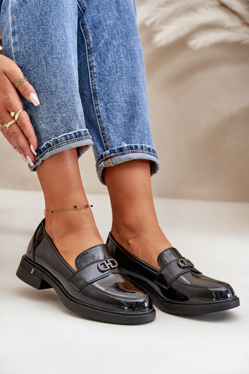 Lakierowane Mokasyny Damskie Ze Skóry Naturalnej Czarne Vinceza 58409