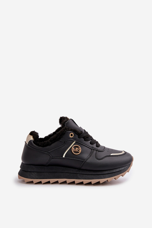 Buty Sportowe Damskie Ocieplane Futerkiem Na Platformie Czarne Lerisas