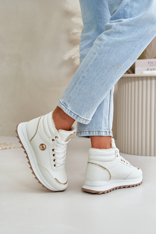 Botki Buty Sportowe Damskie Ocieplane Na Platformie Białe Ariatte