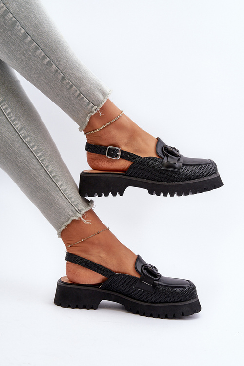 Sandały Damskie Na Płaskim Obcasie Z Ozdobą Czarne D&A MR38-656