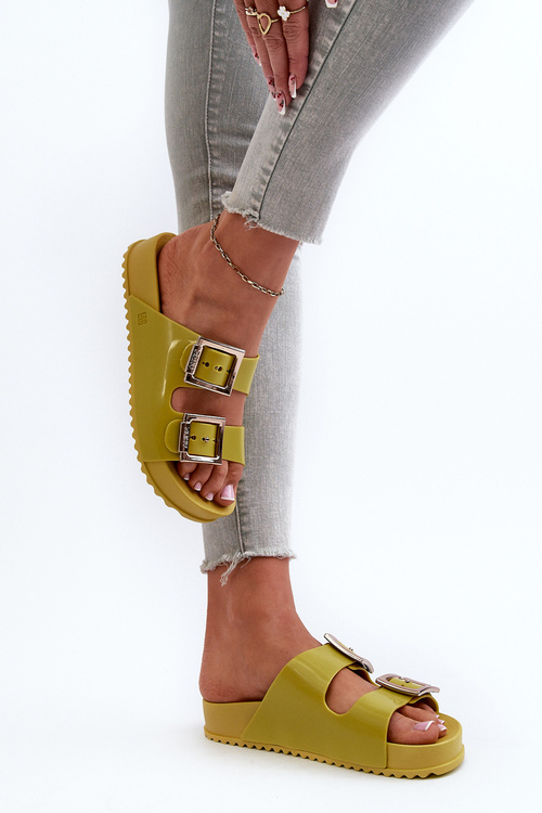 Damskie Klapki Gładkie ZAXY LL285077 Limonkowe