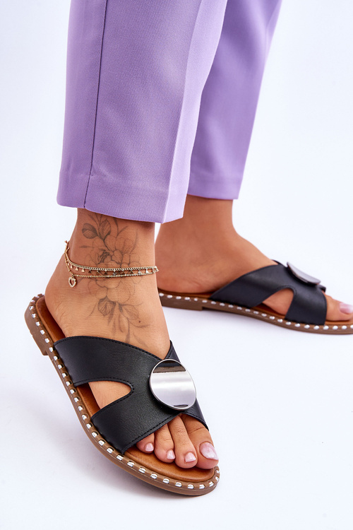 Damskie Klapki Na Płaskim Obcasie Czarne Kenley