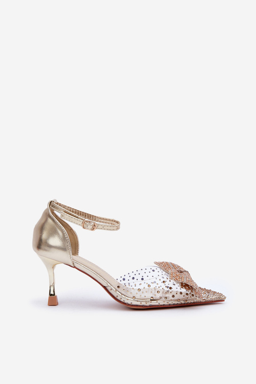 Zdobione Szpilki Z Kokardą Złote Laviri