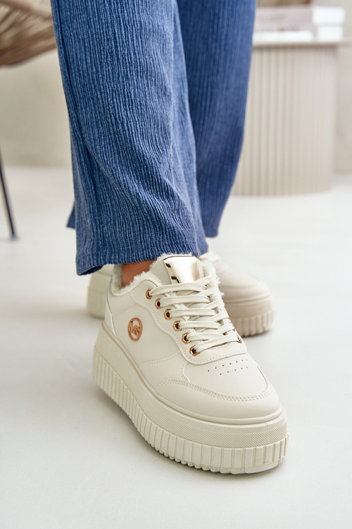 Sneakersy Buty Sportowe Damskie Ocieplane Na Masywnej Podeszwie Beżowe Ardiela