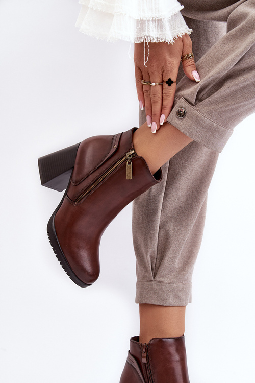 Damskie Botki Na Słupku Z Suwakami Brązowe Ryelle