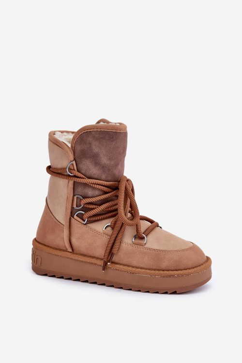 Śniegowce Damskie Na Platformie Z Wiązaniem D.Franklin DFSH370013 Camel