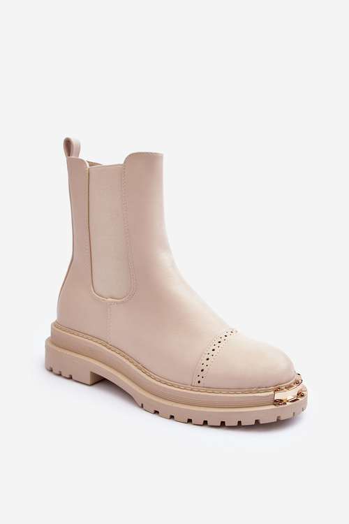 Damskie Skórzane Botki Sztyblety Beżowe Nialee