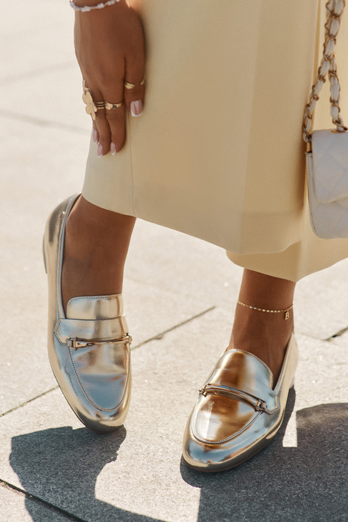 Skórzane Półbuty Mokasyny Damskie Maciejka K6809-25 Złote