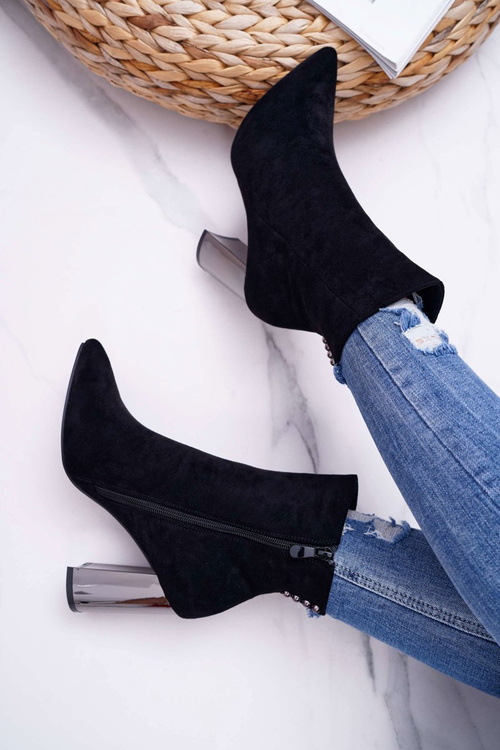 Botki Damskie Na Srebrnym Słupku Czarne Dimmy