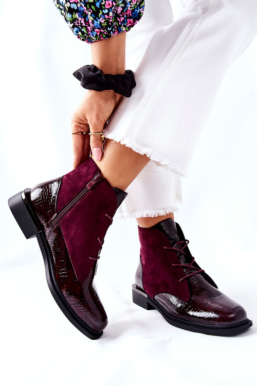 Zamszowe Botki Ocieplane Sergio Leone BT401 Bordowe