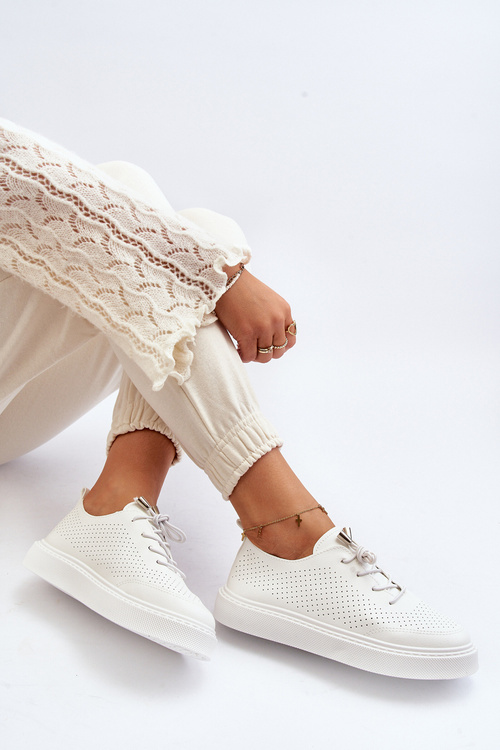 Ażurowe Trampki Damskie Białe Unassemia