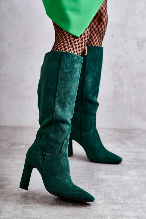 Kozaki Damskie Na Słupku Do Kolana Zielone Truly Love