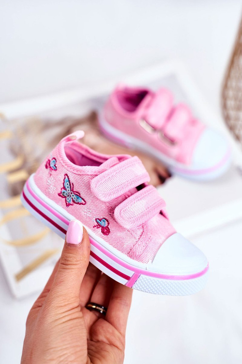 Tenisówki Dziecięce na Rzepy Różowe Junalo