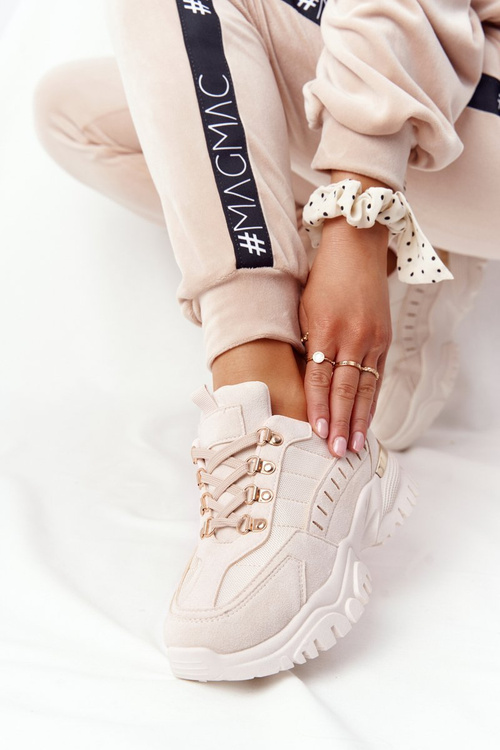 Damskie Sneakersy Na Dużej Podeszwie Beżowe Good Mood