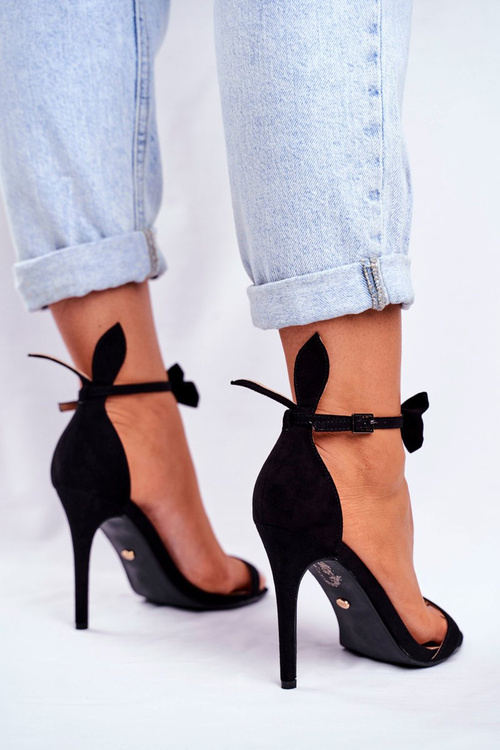 Sandały Damskie Na Szpilce Królicze Uszka Czarne Honey Bunny