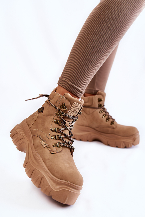 Damskie Botki Trapery Memory Foam Big Star KK274366 Beżowe