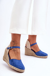Zamszowe Sandały Na Koturnie Niebieskie Selfoss 