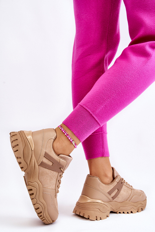 Modne Buty Sportowe Sneakersy Beżowe Frezio