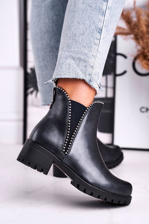 Botki Damskie Ciepłe Granatowe Starry