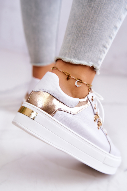 Skórzane Buty Sportowe Na Platformie Białe Mary Ann