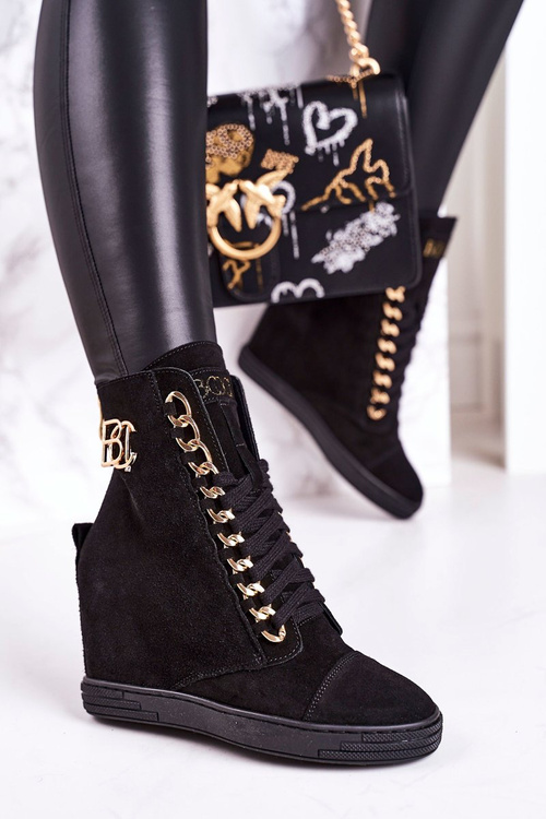 Damskie Zamszowe Sneakersy BOOCI 2222/066/z Złoty Łańcuch Czarne