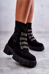Zamszowe Wsuwane Botki Skarpetkowe Czarne Hope