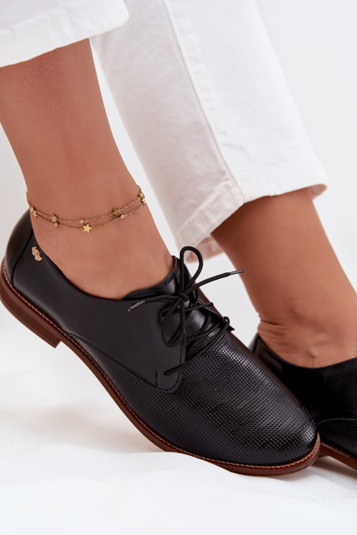 Skórzane Półbuty Damskie Eleganckie Sznurowane Zazoo 4238 Czarne