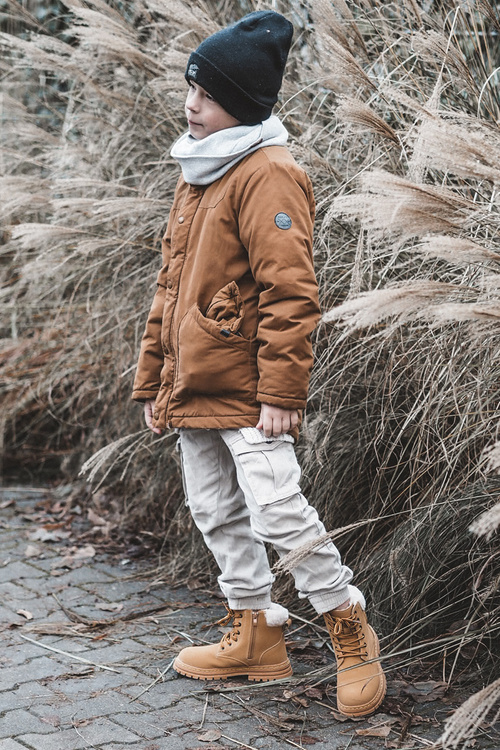 Dziecięce Trapery Botki Na Suwak z Kożuszkiem Camel Marialee