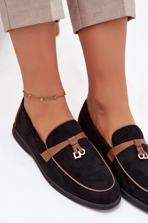 Mokasyny Loafersy Damskie Z Eko Zamszu Czarne Darwen