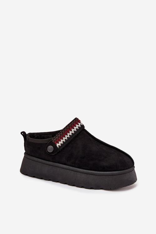 Śniegowce Damskie Niskie Z Ruchomym Paskiem I Haftem Na Platformie Czarne Lyrisse