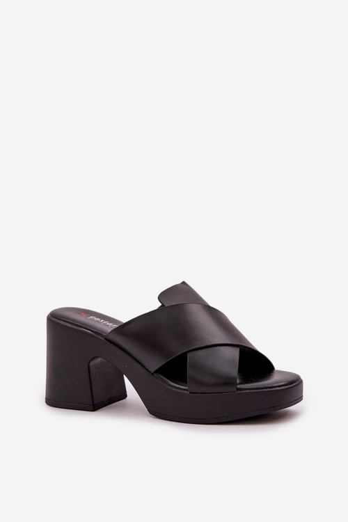 Lekkie Klapki Na Słupku Z Eko Skóry Czarne Kacaria