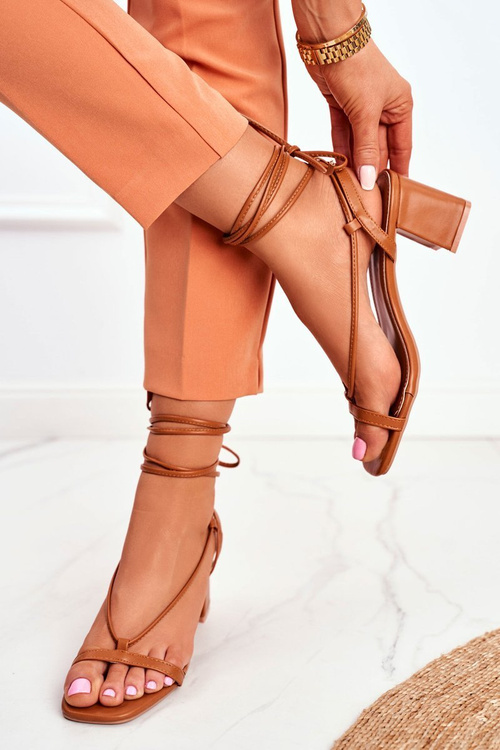 Sandały Damskie Na Słupku Wiązane Camel Morning