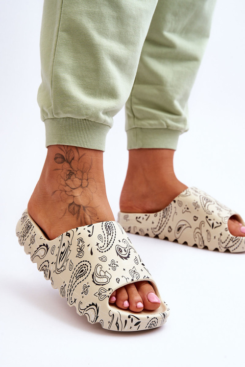 Modne Damskie Klapki Na Masywnej Platformie Beżowe Lorette