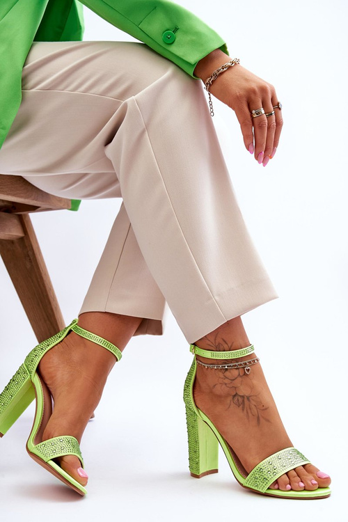 Damskie Sandały Na Obcasie Z Cyrkoniami Zielone Idealistic