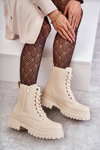 Damskie Skórzane Botki Ocieplane Jasnobeżowe Dorchen